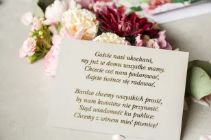 Złocony Bilecik do zaproszeń ślubnych w stylu Glamour w szarej kolorystyce do zaproszeń ślubnych Lotus nr 2