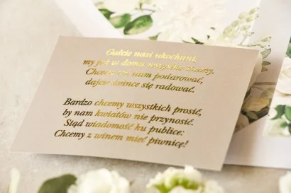 Złocony bilecik w stylu glamour do zaproszeń ślubnych - Lotus nr 4