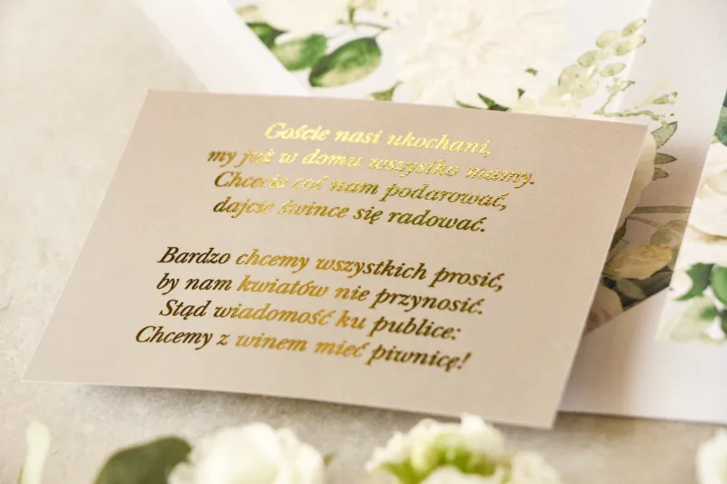 Złocony Bilecik do zaproszeń ślubnych w stylu Glamour w szarej kolorystyce do zaproszeń ślubnych Lotus nr 4