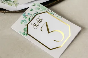 Hochzeitstischnummern mit Vergoldung im Stil von Glamour - Dezentes Muster mit Eukalyptus
