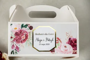 Pudełko na Ciasto weselne (prostokątne) ze złoceniem - podziękowania dla gości weselnych - Lotus nr 2