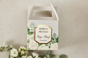 Pudełko na Ciasto weselne (kwadratowe) ze złoceniem - podziękowania dla gości weselnych - Lotus nr 4