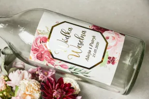 Selbstklebende Etiketten für Hochzeitsalkoholflaschen mit vergoldetem Rahmen und Aufschriften - Lotus No. 2
