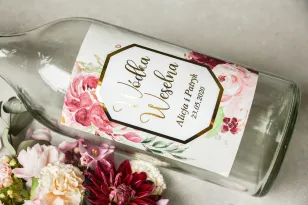 Etykiety samoprzylepne na butelki weselne na alkohol ze złoconą ramką i napisami - Lotus nr 2