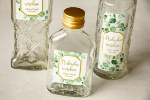 Tinkturflaschen mit glamourösem Etikett mit vergoldetem Rahmen und Eukalyptustext