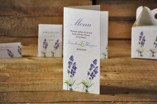 Menu weselne, stół weselny - Akwarele nr 14 - Lawendowe, kwiaty lawendy