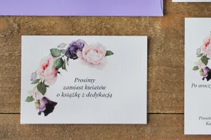 Bilecik do zaproszenia 105 x 74 mm prezenty ślubne wesele - Akwarele nr 16 - Fioletowe i pudrowe róże