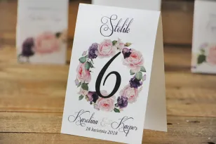 Tischnummern, Hochzeitstisch, Hochzeit - Aquarelle Nr. 16 - Puder und lila Rosen