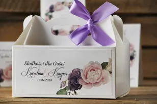 Prostokątne pudełko na ciasto, tort weselny, ślub - Akwarele nr 16 - Różowe i fioletowe róże