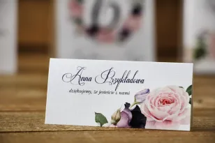 Winietki na stół weselny, ślub - Akwarele nr 16 - Pastelowe różowe i fioletowe róże