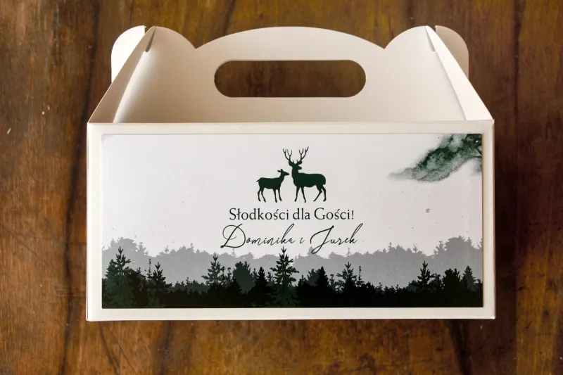 Ślubne Pudełko na Ciasto (prostokątne) z grafiką jeleni