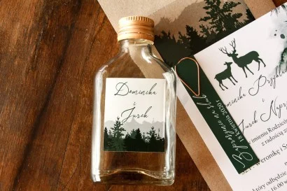 Butelki z grafiką jeleni na weselny prezent | Oryginalne podziękowania dla gości | Delize nr 1
