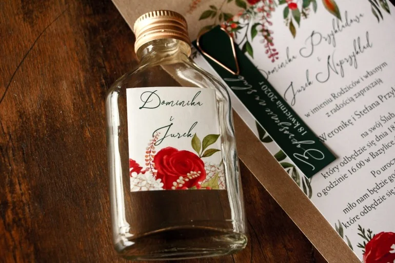 Butelki Weselne z Grafiką Róży | Upominki dla gości weselnych