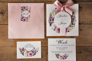 Zaproszenie ślubne z bilecikami - Akwarele nr 17 - Różowe i fioletowe kwiaty