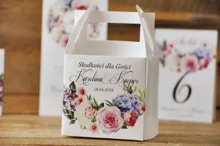 Schachtel für quadratische Torte, Hochzeitstorte - Aquarelle Nr. 17 - Pastellblumen