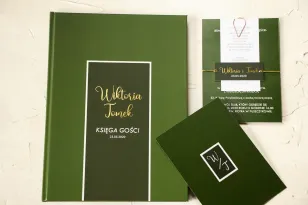 Ślubna Księga Gości ze złoceniami w kolorze butelkowej zieleni
