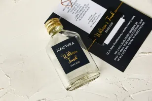 Granatowe Buteleczki na Nalewki Złocone | Podziękowania dla Gości Weselnych Glamour | Emerald nr 1