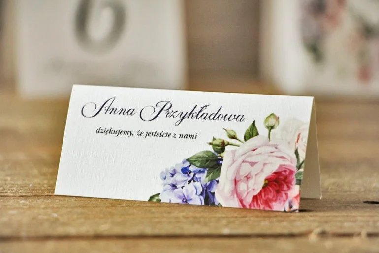 Winietki Ślubne Akwarele nr 17 z Kwiatami Róży i Bzu | Eleganckie i Personalizowane | Amelia Wedding