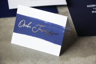 Hochzeitsvignetten mit marineblauen Aquarellgrafiken mit goldener Personalisierung