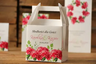 Schachtel für quadratische Torte, Hochzeitstorte - Aquarelle Nr. 18 - Amaranth-Nelken