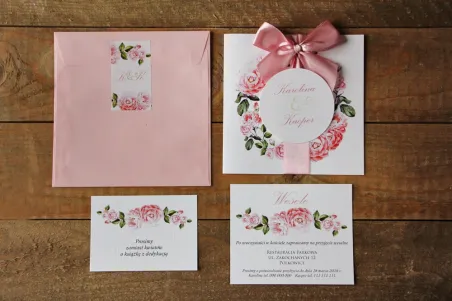 Zaproszenie ślubne z bilecikami - Akwarele nr 19 - Romantyczny wzór delikatnych róż