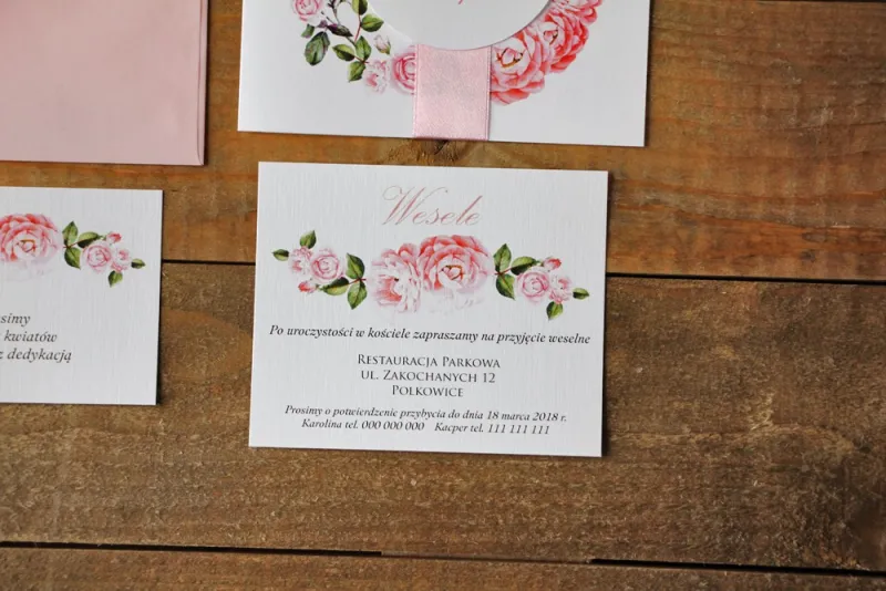 Bilecik do zaproszenia 120 x 98 mm prezenty ślubne wesele - Akwarele nr 19 - Pudrowe róże