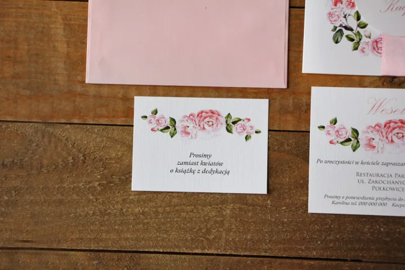 Bilecik do zaproszenia 105 x 74 mm prezenty ślubne wesele - Akwarele nr 19 - Pudrowe róże