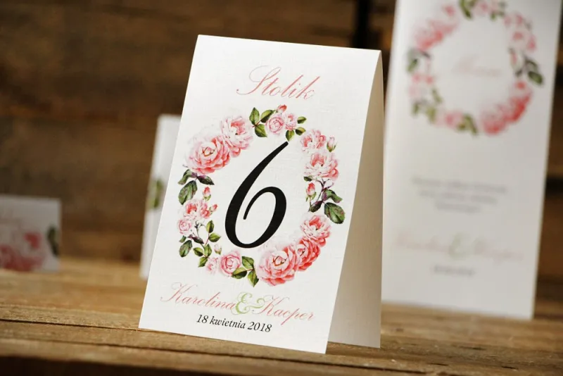 Numery stolików, stół weselny, ślub - Akwarele nr 19 - Delikatne pastelowe róże