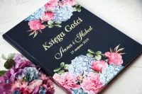 Księga Gości Weselnych Złocona z Kwiatami | Szafirowe Nr 5