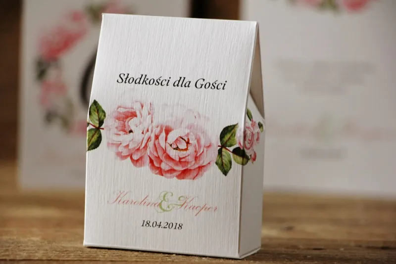 Pudełeczko stojące na cukierki, podziękowania dla Gości weselnych - Akwarele nr 19 - Pastelowe róże Pudełeczko stojące na cukierki, podziękowania dla Gości weselnych - Akwarele nr 19 - Pastelowe róże