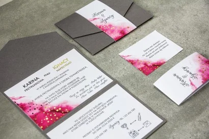 Eleganckie Ślubne Zaproszenia z Różowymi Akcentami Akwareli oraz złoceniami | Zaproszenia w Folderze | Bakarto nr 3
