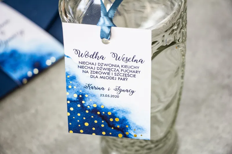 Granatowe, Ślubne Zawieszki na alkohol ze złoconymi kropeczkami Granatowe, Ślubne Zawieszki na alkohol ze złoconymi kropeczkami