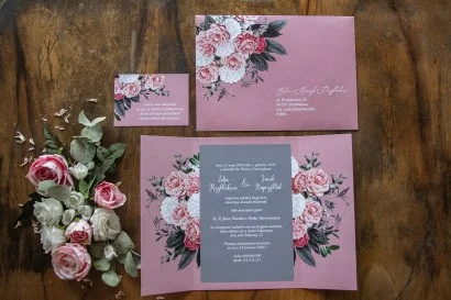 Eleganckie Zaproszenia na Wesele z Piwoniami i Różami w Pudrowym Różu | Ślubne Zaproszenia | Eteryczne nr 3
