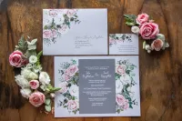Eleganckie Szare Zaproszenia Ślubne z Różą | Eteryczne nr 5