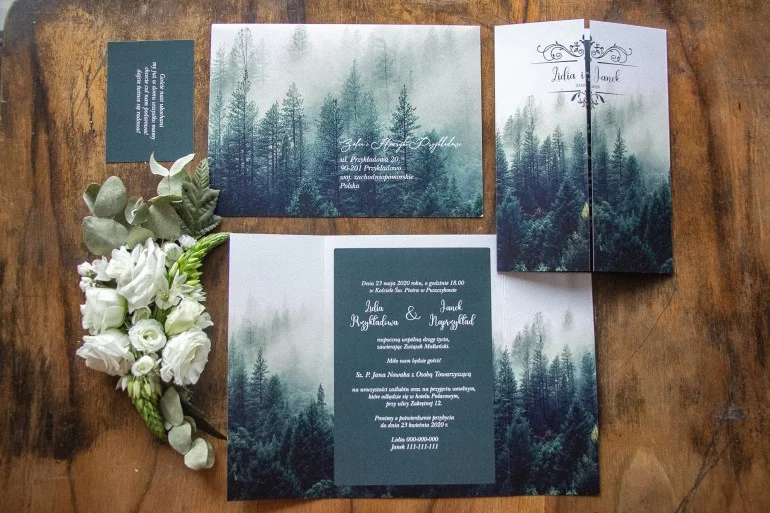 Leśne Zaproszenia na wesele z ornamentem, styl boho | Unikalne i oryginalne