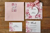 Zaproszenia Ślubne z Kokardką i Goździkami | Akwarele nr 21