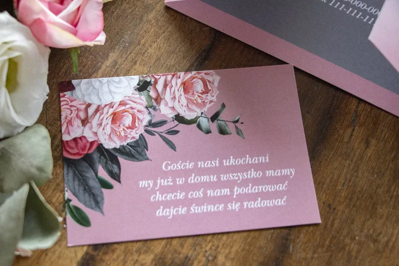 Bilecik do zaproszeń zaproszeń ślubnych w kolorze pudrowego różu