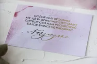 Złocone Bileciki do Zaproszeń Różowy Marmur | Marmurowe nr 2