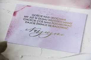 Złocony Bilecik do zaproszeń ślubnych w odcieniu pastelowego różu