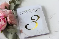 Złocone Numery na Stół Weselny Marmur | Amelia-Wedding.pl