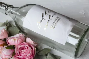Marmurkowe Etykiety samoprzylepne na butelki weselne na alkohol ze złoceniem w szampańskim kolorze