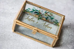 Hochzeitsschatulle aus Glas mit Maiglöckchenmotiv und glamourösen Zweigen