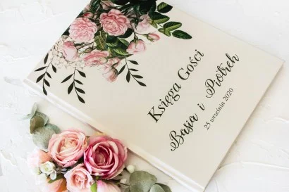 Elegancka Księga Gości na Ślub z Pastelowymi Różami i Hortensjami