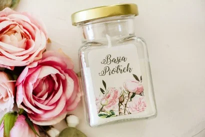 Świeczki Zapachowe w Szkle z Grafiką Róż i Hortensji | Upominki Dla Gości Wesele