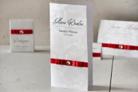 Eleganckie Menu Weselne z Czerwoną Wstążką | Amelia-Wedding