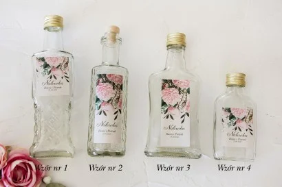 Butelki ze szkła z etykietą białych hortensji | Prezenty ślubne dla gości | Korani nr 1