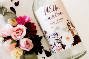 Hochzeit Selbstklebende Etiketten für Flaschen mit Dahlie und rosa Pastellrosen