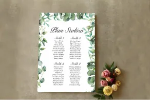 Hochzeitstischplan mit Eukalyptus