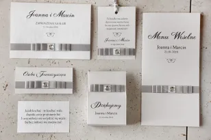 Zaproszenie ślubne z dodatkami - Amaretto nr 3 - Srebrna kokardka z cyrkonią, papier perłowy