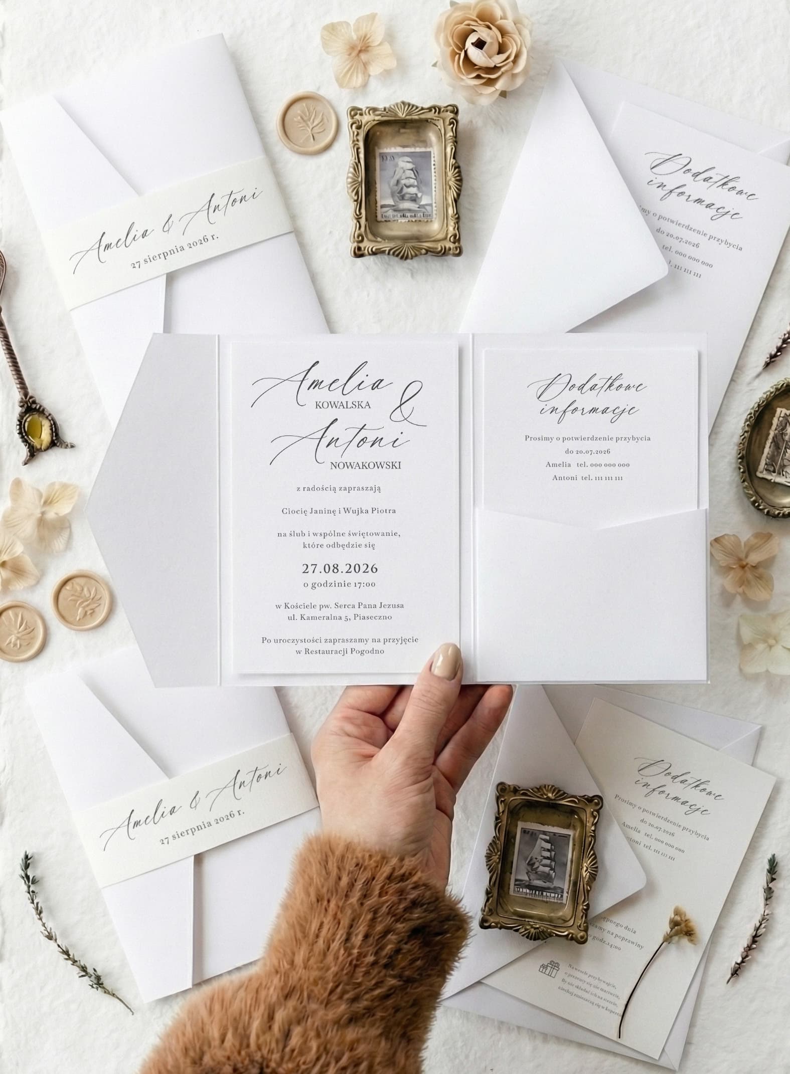 Hochzeitseinladung Kraft Nr. 13 – Minimalistischer Stil in Weiß